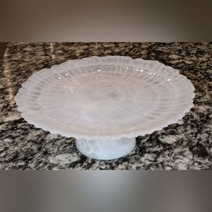 Anthropologie Alma Cake Stand Marble Art Glass 3"high x 8.25"diameter